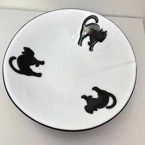 Black & White Ceramic Bowl With Cat Design‎